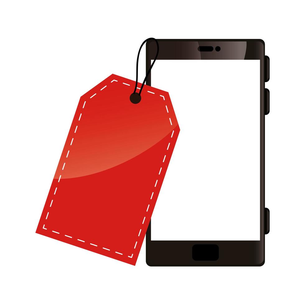 smartphoneapparaat met label commerce geïsoleerd pictogram vector