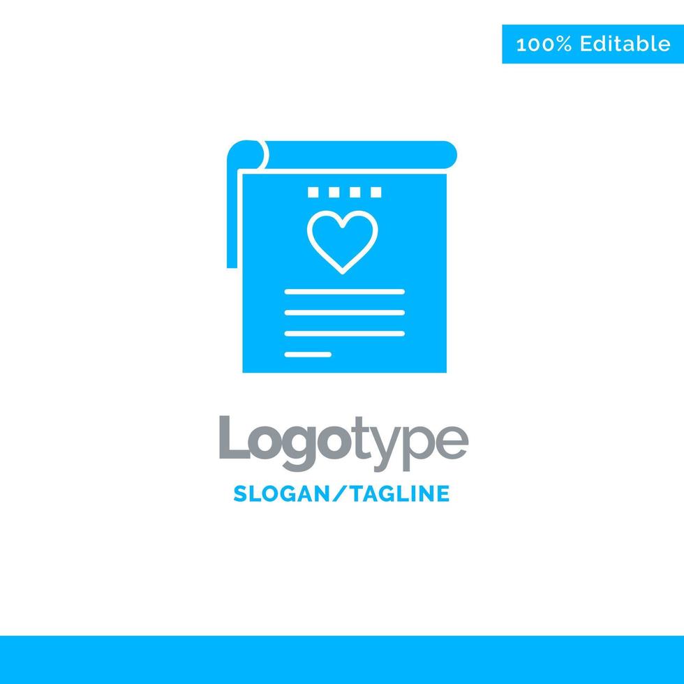 het dossier liefde bruiloft hart blauw solide logo sjabloon plaats voor slogan vector