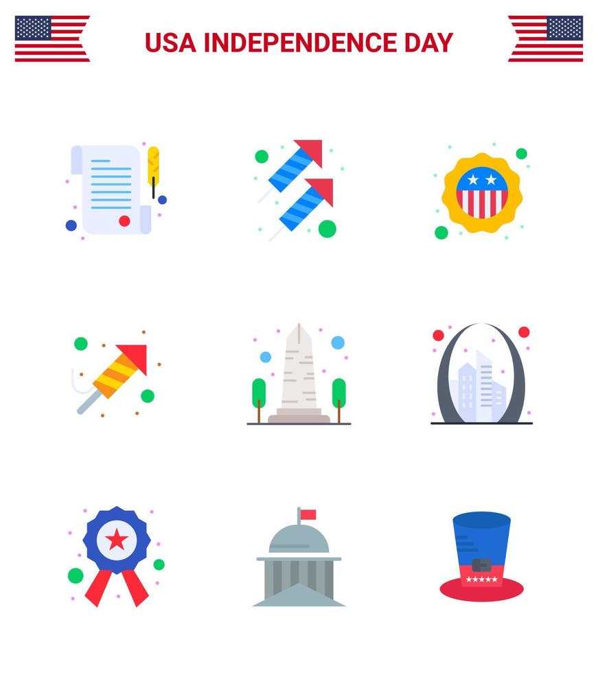 Verenigde Staten van Amerika onafhankelijkheid dag vlak reeks van 9 Verenigde Staten van Amerika pictogrammen van zicht mijlpaal veiligheid dag religie bewerkbare Verenigde Staten van Amerika dag vector ontwerp elementen