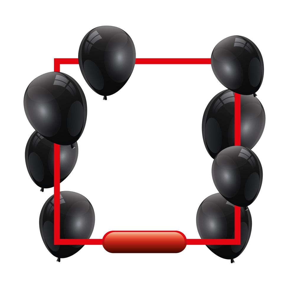 set ballonnen helium zwart met vierkant frame vector