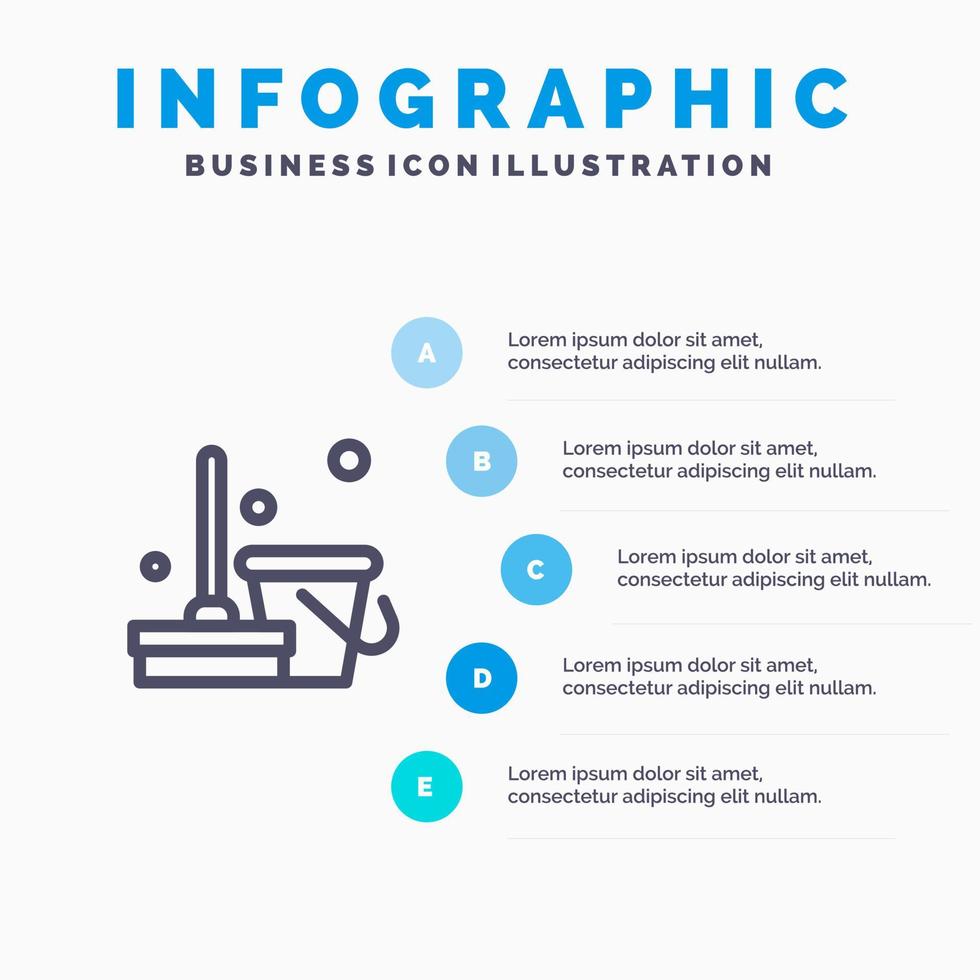 bezem schoon schoonmaak vegen lijn icoon met 5 stappen presentatie infographics achtergrond vector