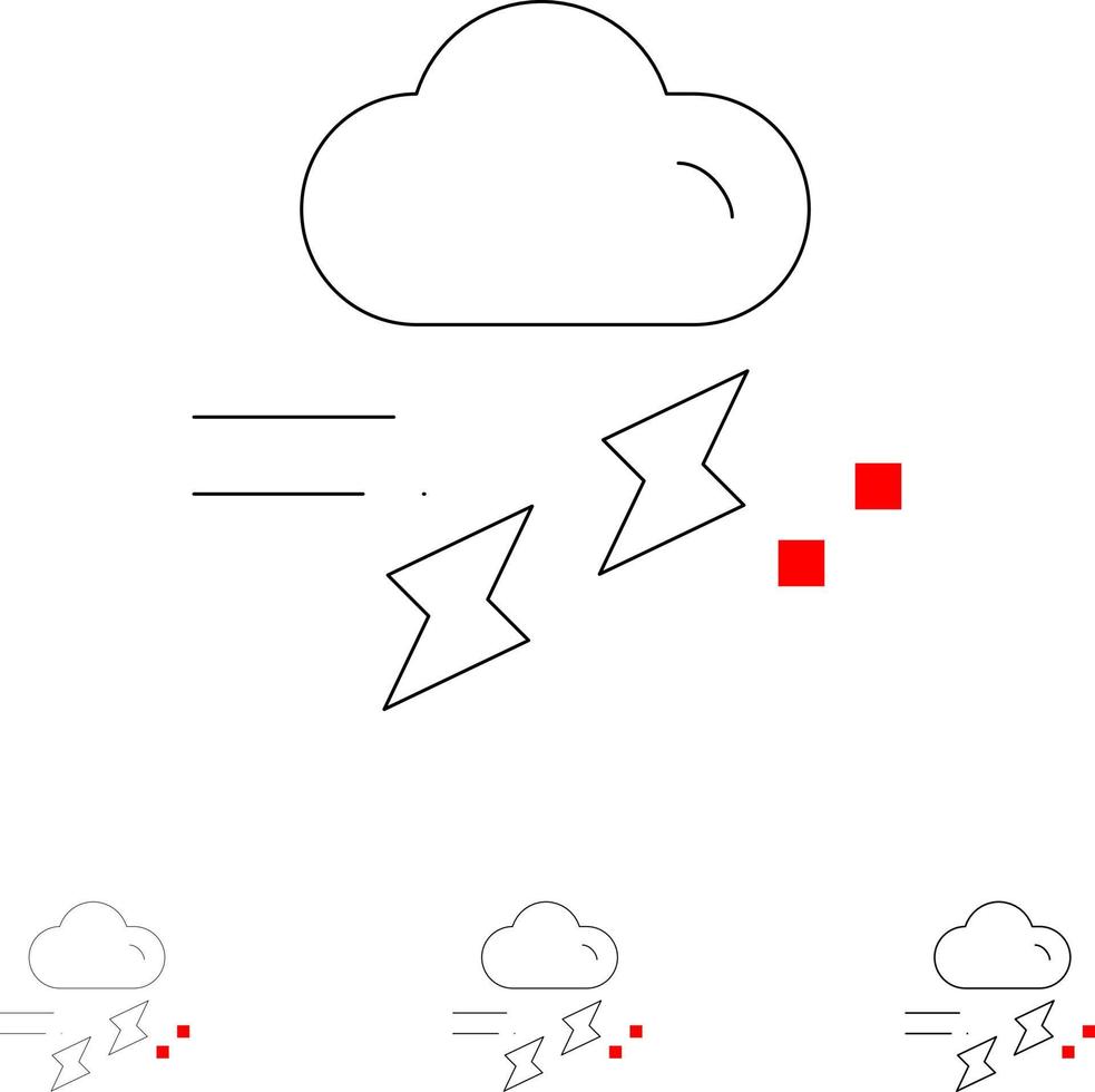 wolk regen regenval regenachtig donder stoutmoedig en dun zwart lijn icoon reeks vector