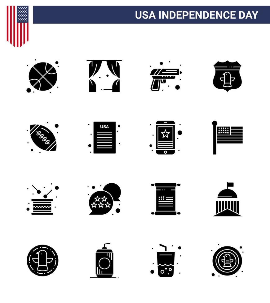 16 creatief Verenigde Staten van Amerika pictogrammen modern onafhankelijkheid tekens en 4e juli symbolen van rugby veiligheid geweer Amerikaans schild bewerkbare Verenigde Staten van Amerika dag vector ontwerp elementen