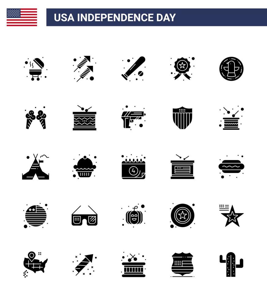25 Verenigde Staten van Amerika solide glyph pak van onafhankelijkheid dag tekens en symbolen van vogel Politie basketbal ster insigne bewerkbare Verenigde Staten van Amerika dag vector ontwerp elementen