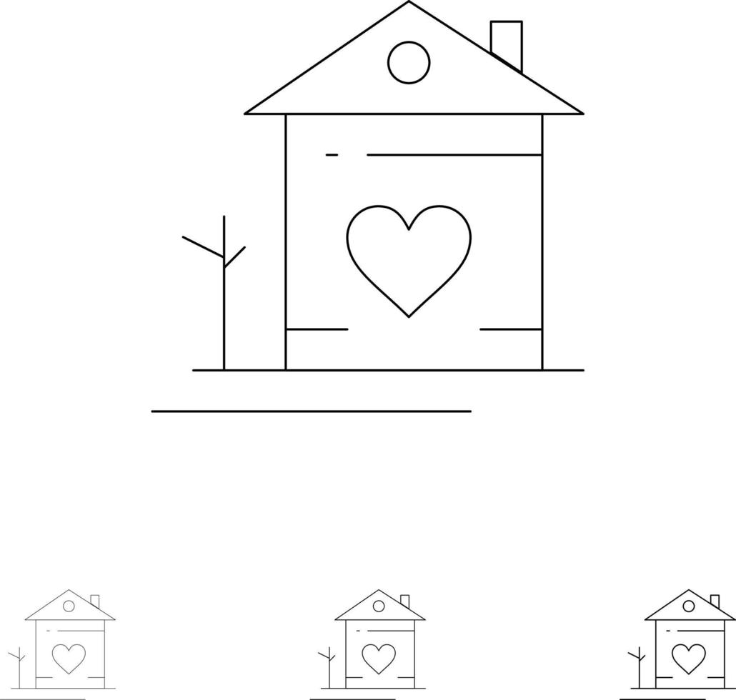 huis huis familie paar hut stoutmoedig en dun zwart lijn icoon reeks vector