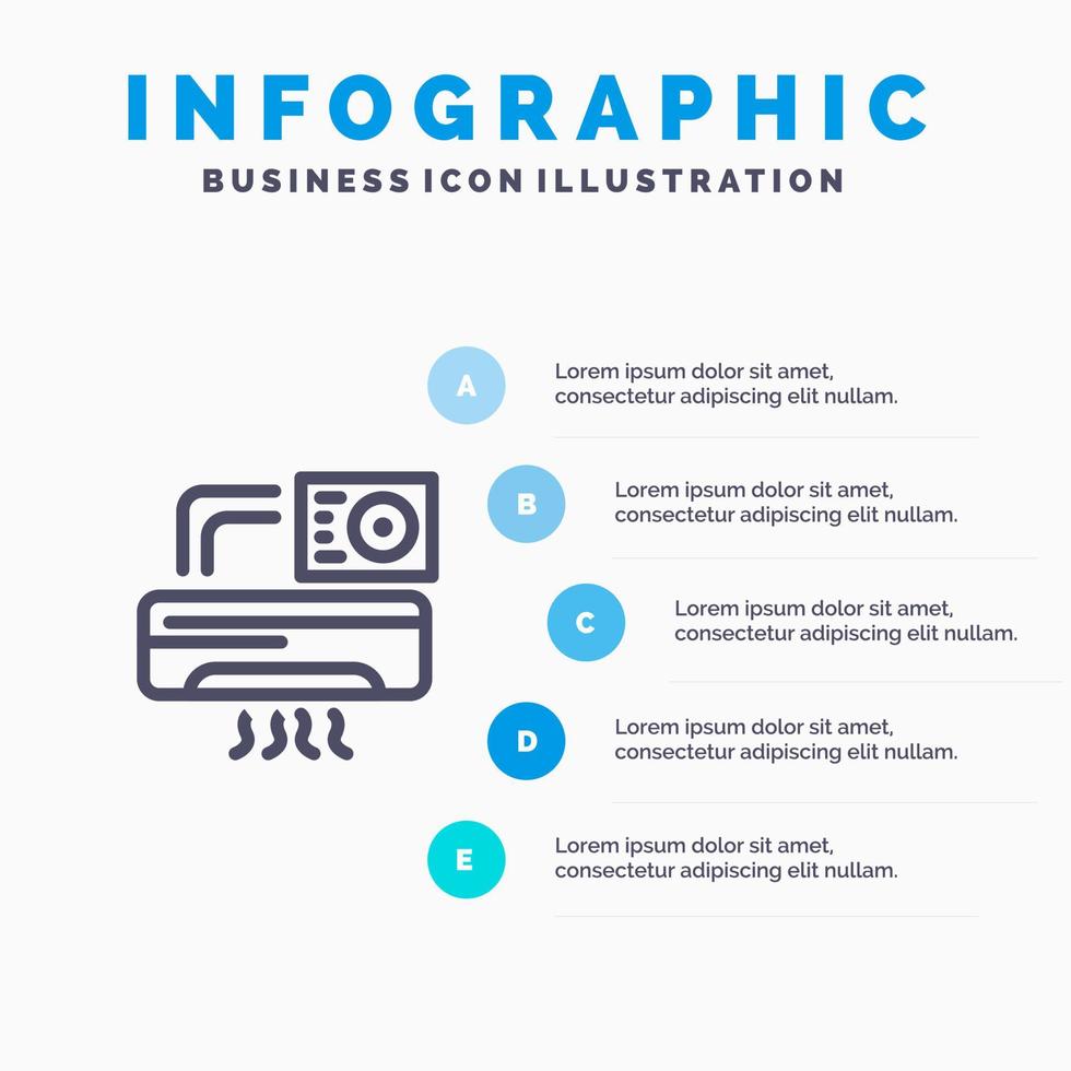 lucht airco ac kamer blauw infographics sjabloon 5 stappen vector lijn icoon sjabloon