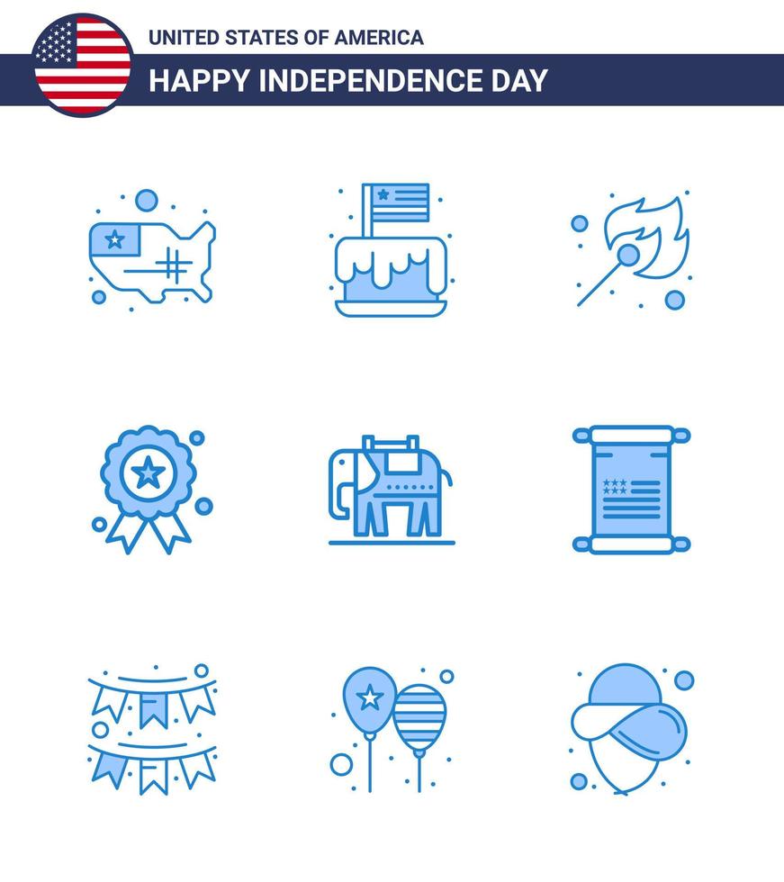 9 Verenigde Staten van Amerika blauw pak van onafhankelijkheid dag tekens en symbolen van olifant onafhankelijkheid dag Verenigde Staten van Amerika onafhankelijkheid buitenshuis bewerkbare Verenigde Staten van Amerika dag vector ontwerp elementen
