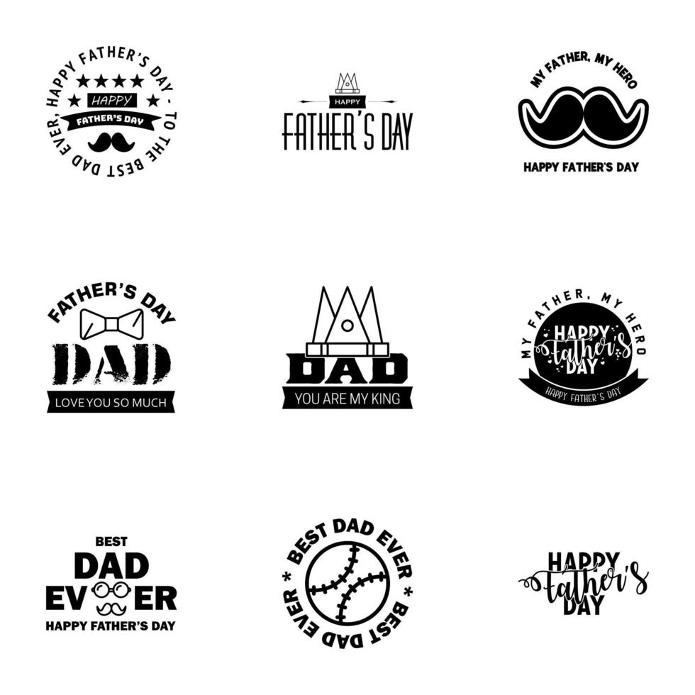 gelukkig vaders dag reeks 9 zwart vector typografie wijnoogst belettering voor vaders dag groet kaarten banners t-shirt ontwerp u zijn de het beste vader bewerkbare vector ontwerp elementen