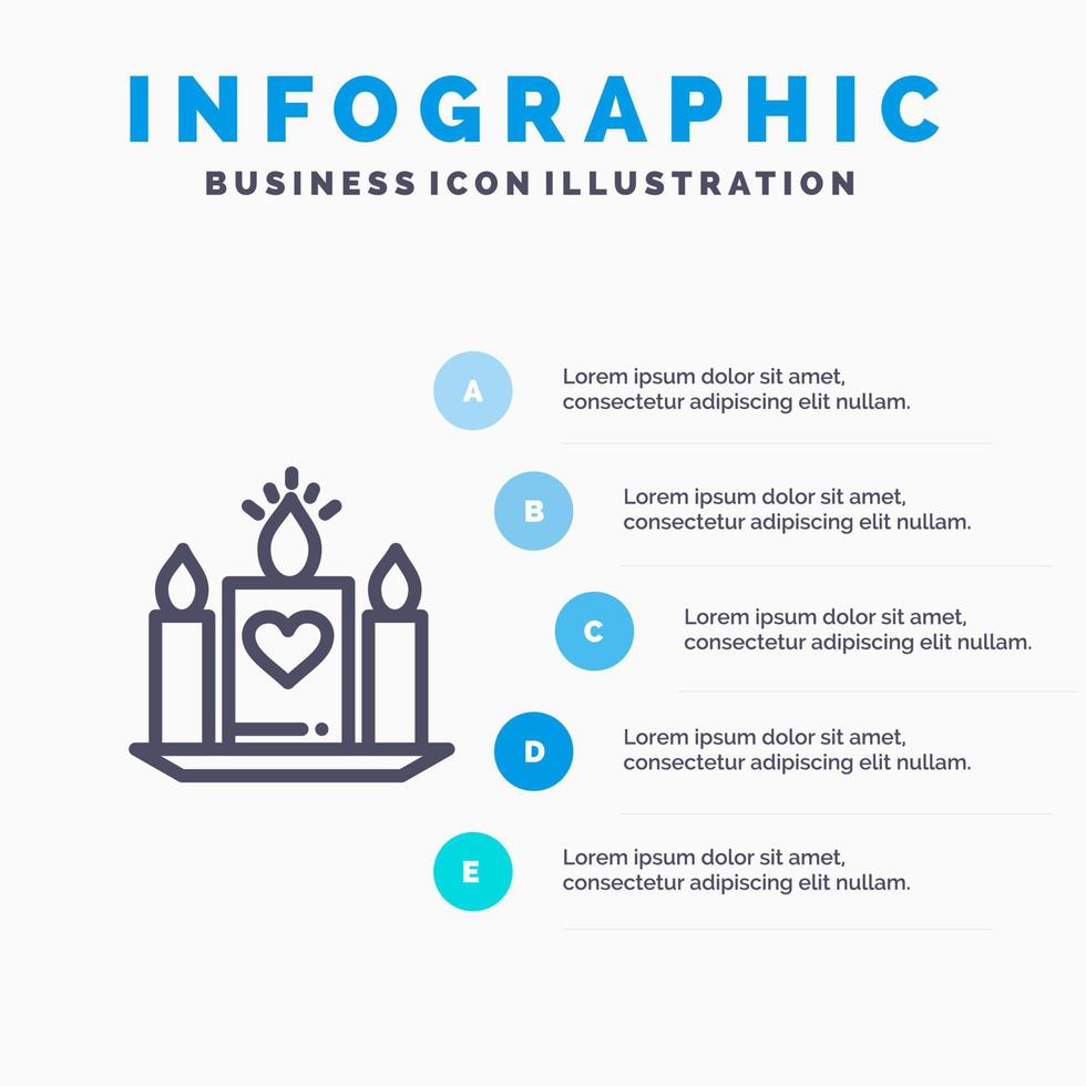 kaars liefde hart bruiloft lijn icoon met 5 stappen presentatie infographics achtergrond vector