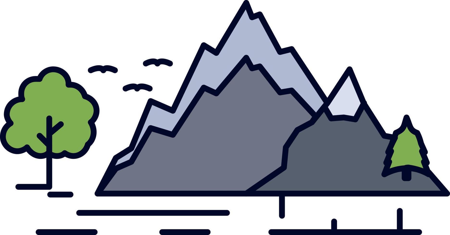 heuvel landschap natuur berg boom vlak kleur icoon vector