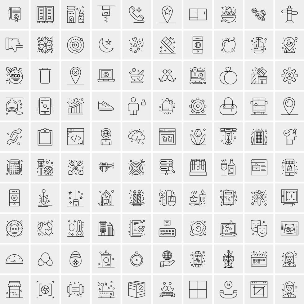 pak van 100 universeel lijn pictogrammen voor mobiel en web vector