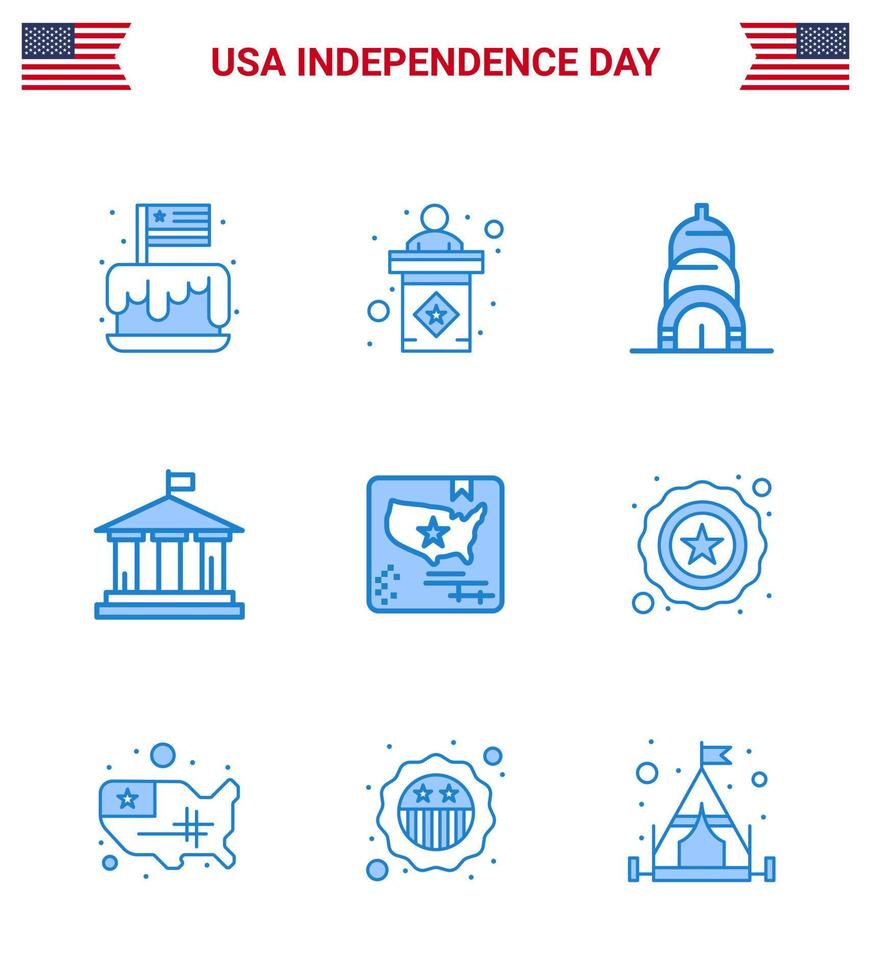 4e juli Verenigde Staten van Amerika gelukkig onafhankelijkheid dag icoon symbolen groep van 9 modern blues van vlag Verenigde Staten van Amerika teken Amerikaans bank bewerkbare Verenigde Staten van Amerika dag vector ontwerp elementen