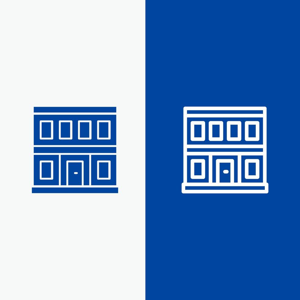 bouw deur huis gebouw lijn en glyph solide icoon blauw banier lijn en glyph solide icoon blauw banier vector