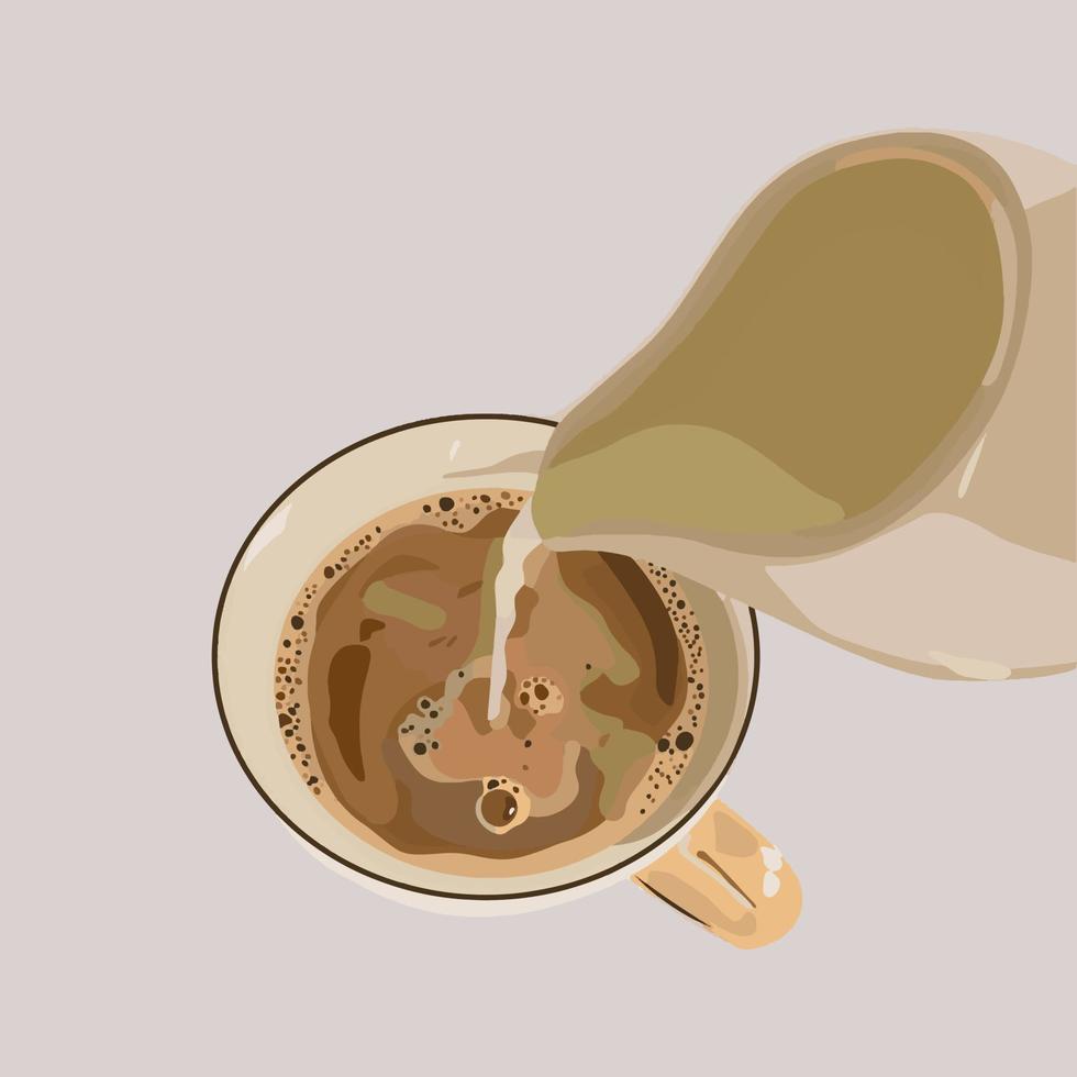 koffie voorbereiding melk gieten kunst. vector illustratie
