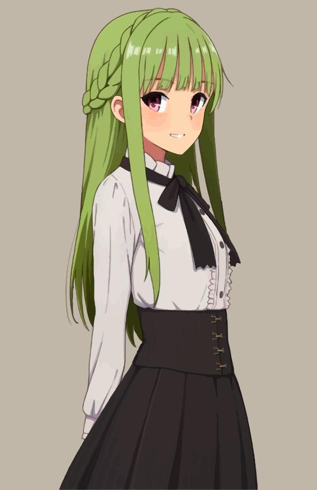 schattig anime meisje met groen haar. vector