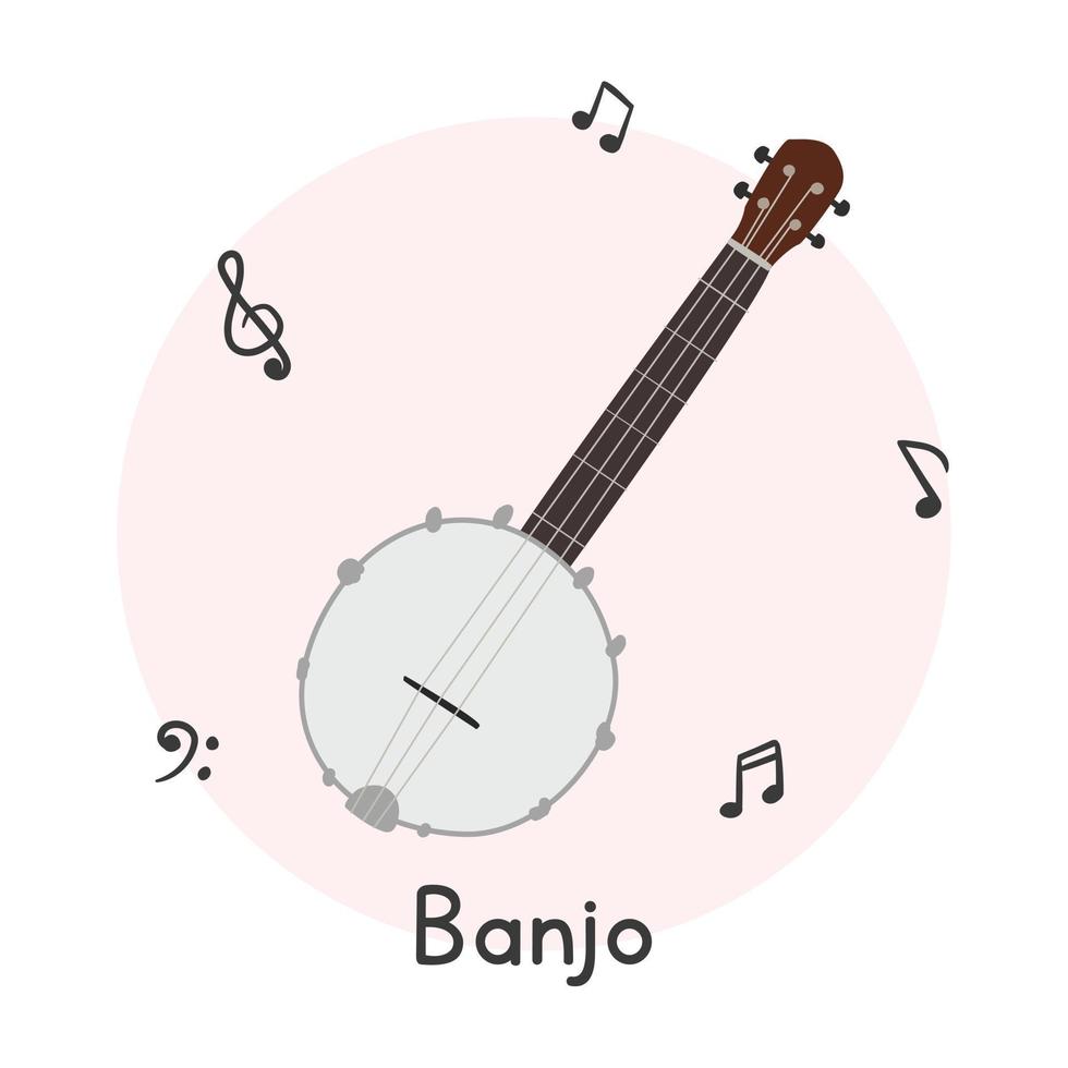 banjo clip art tekenfilm stijl. gemakkelijk schattig bluegrass banjo noorden Amerikaans draad musical instrument vlak vector illustratie. geregen instrument banjo hand- getrokken tekening stijl. banjo vector ontwerp