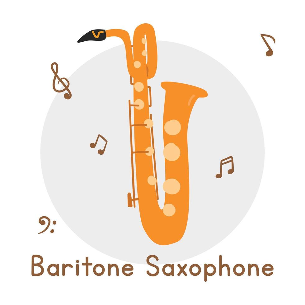 gouden bariton saxofoon clip art tekenfilm stijl. gemakkelijk schattig saxofoon messing musical instrument vlak vector illustratie. messing instrumenten hand- getrokken tekening stijl. wind instrument vector ontwerp
