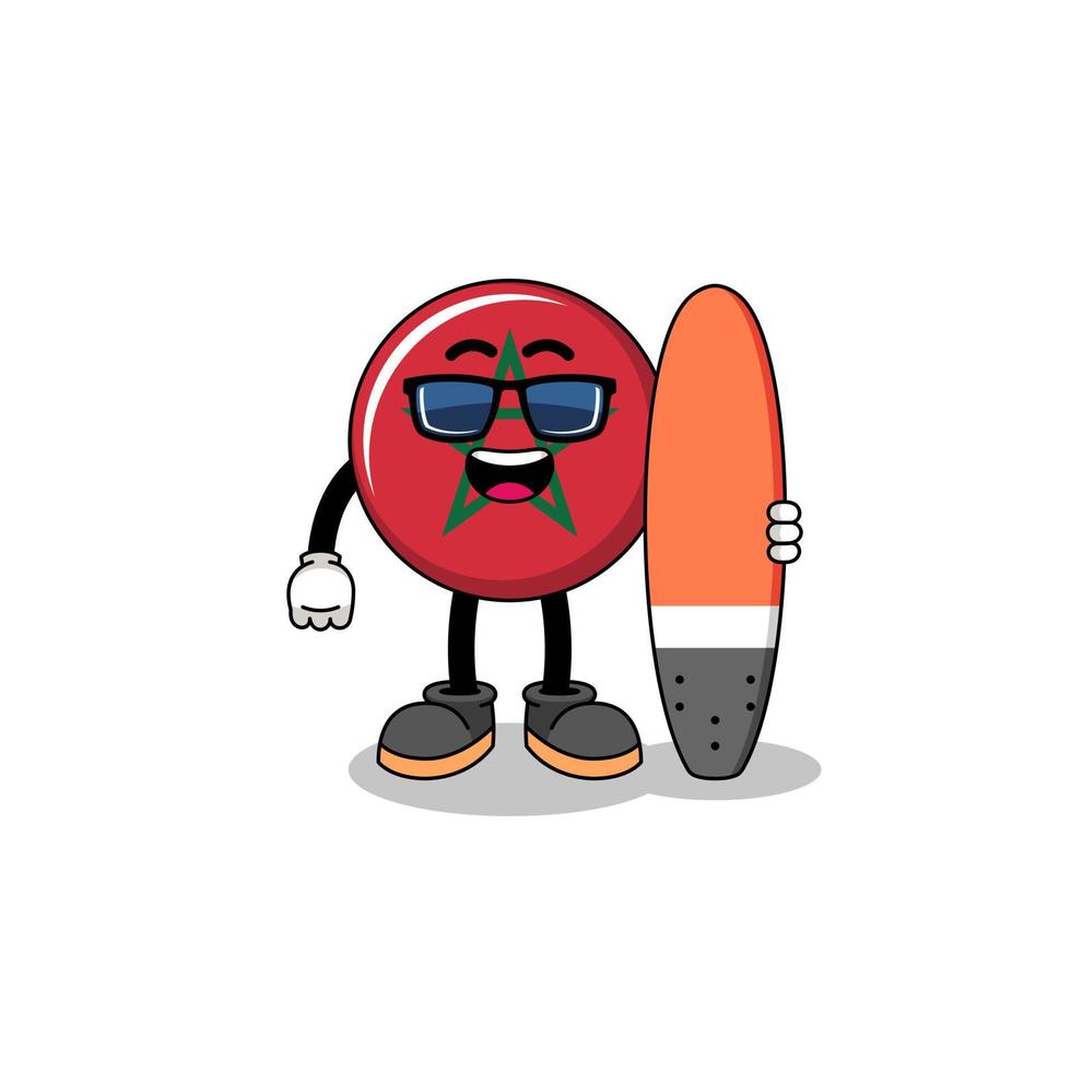 mascotte tekenfilm van Marokko vlag net zo een surfer vector