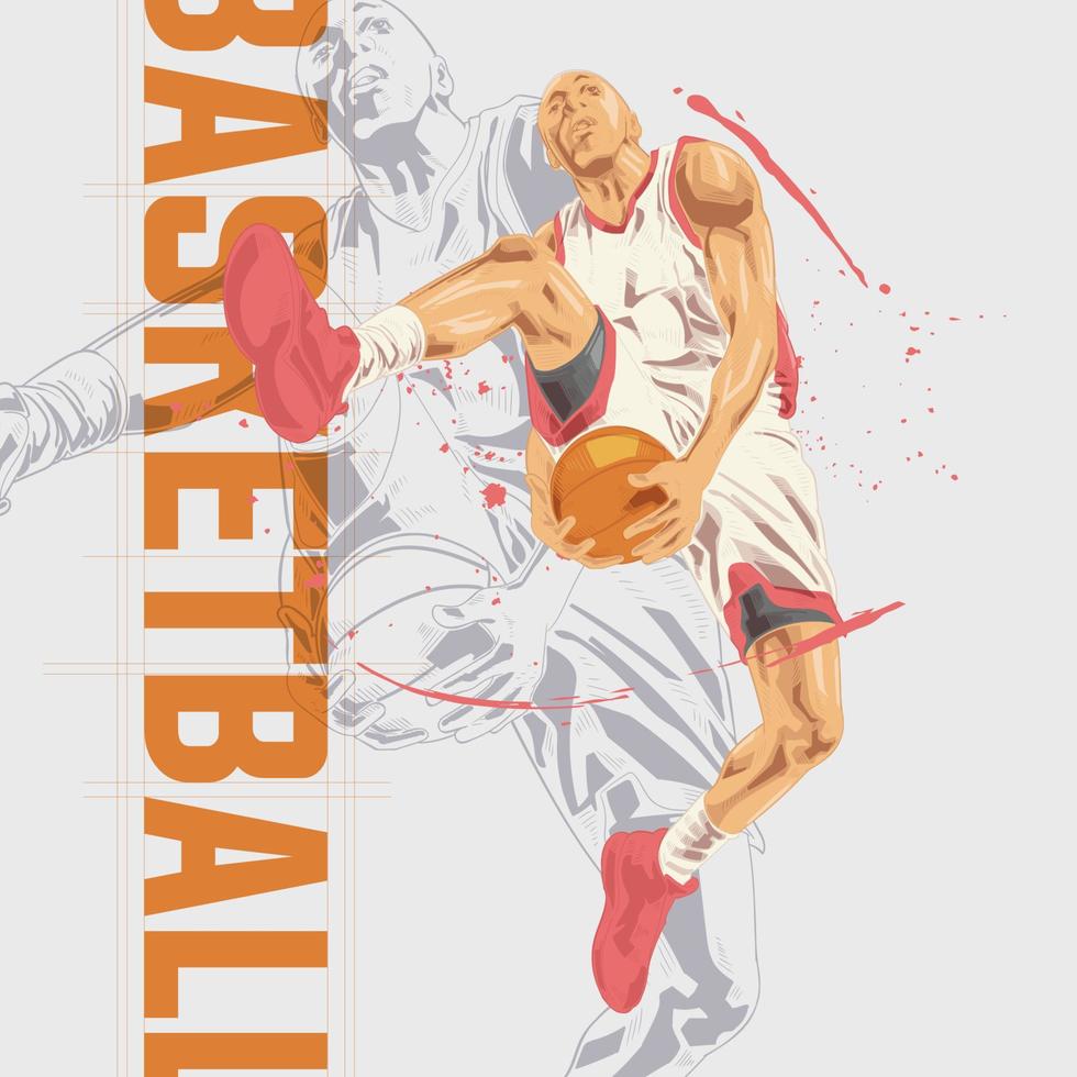 basketbal speler illustratie karakter in abstract stijl vector