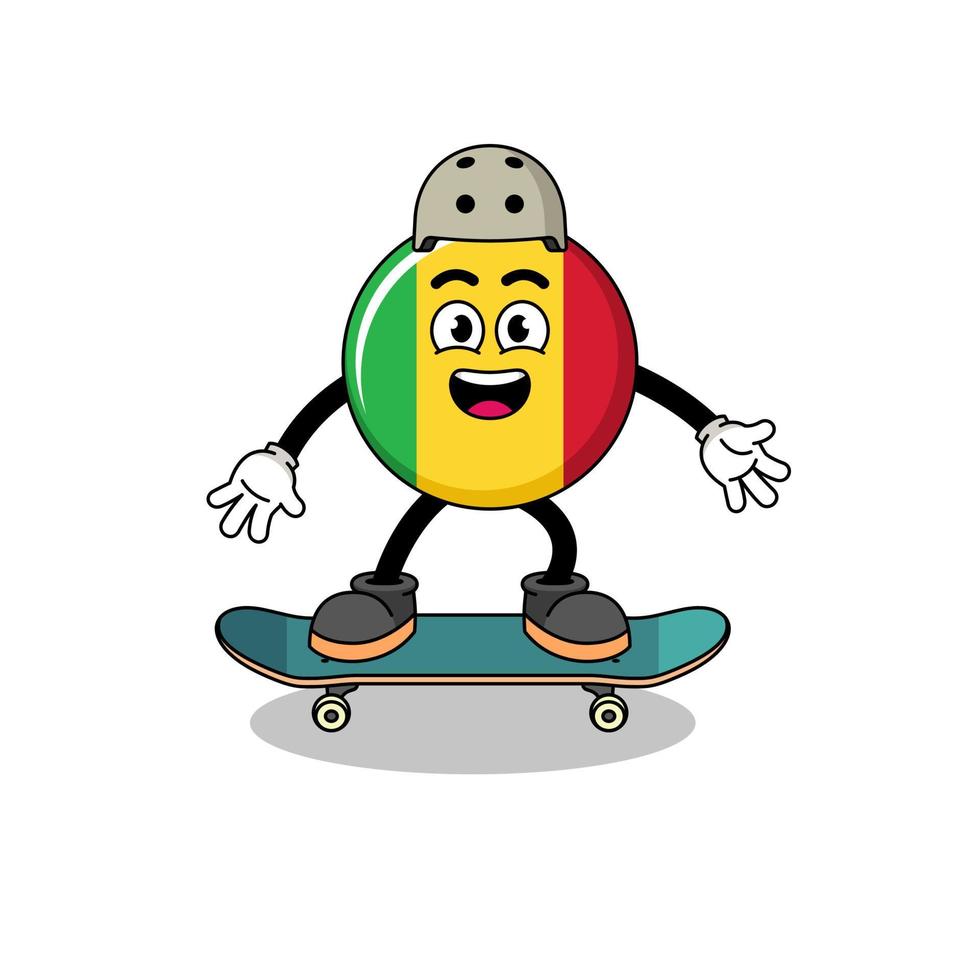 Mali vlag mascotte spelen een skateboard vector