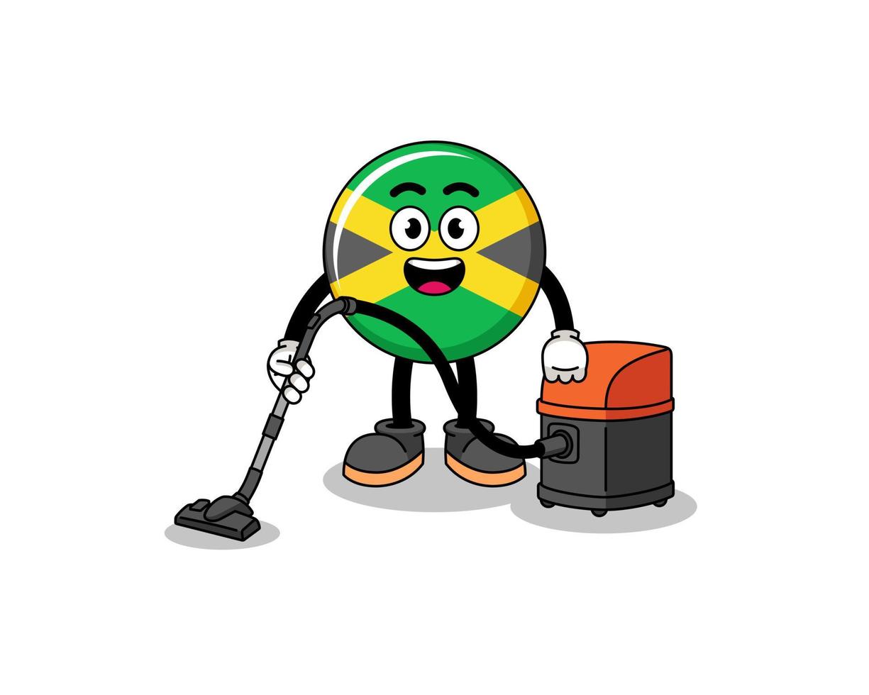 karakter mascotte van Jamaica vlag Holding vacuüm schoonmaakster vector