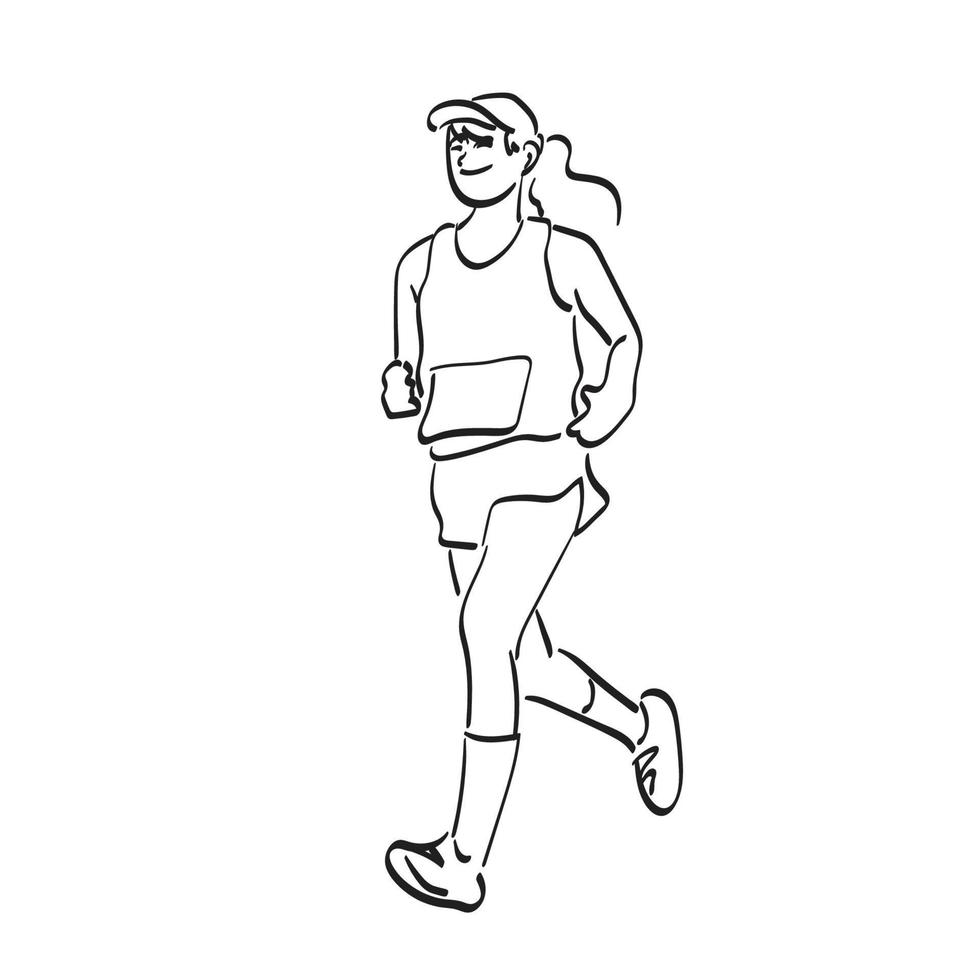lijn kunst vrouw sportvrouw rennen in marathon illustratie vector hand- getrokken geïsoleerd Aan wit achtergrond