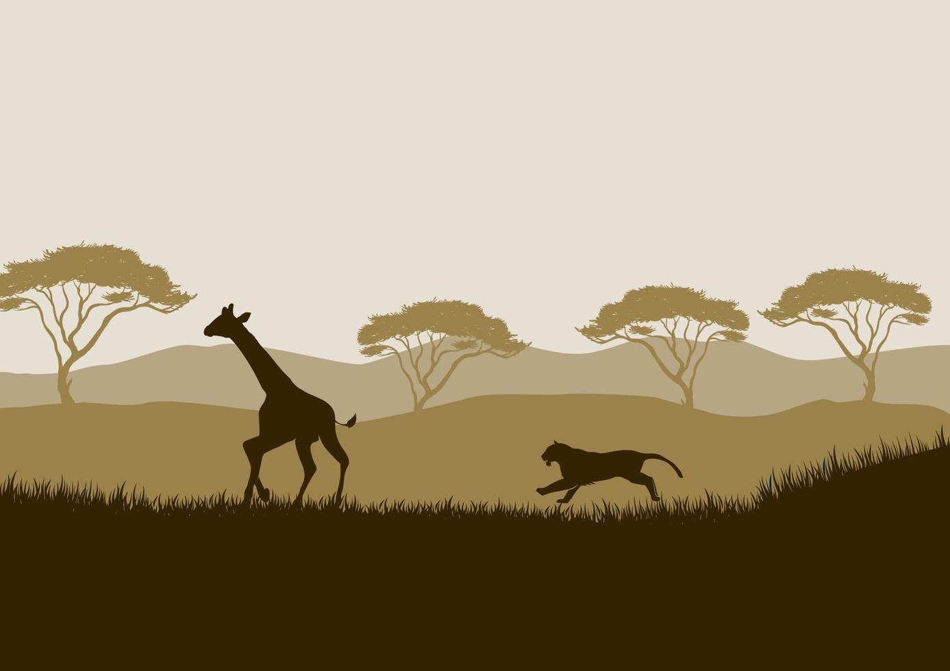 giraffe en luipaard silhouetten in de Afrikaanse savanne. vector illustratie voor achtergrond