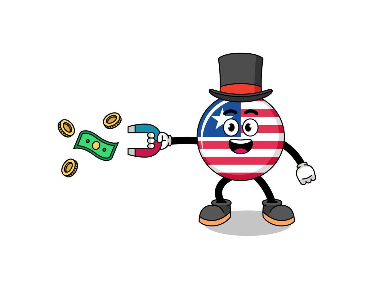 karakter illustratie van Liberia vlag vangen geld met een magneet vector