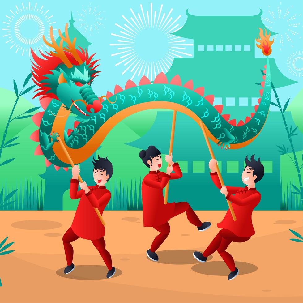 Chinees Nieuwjaar Dragon Dance Festival vector