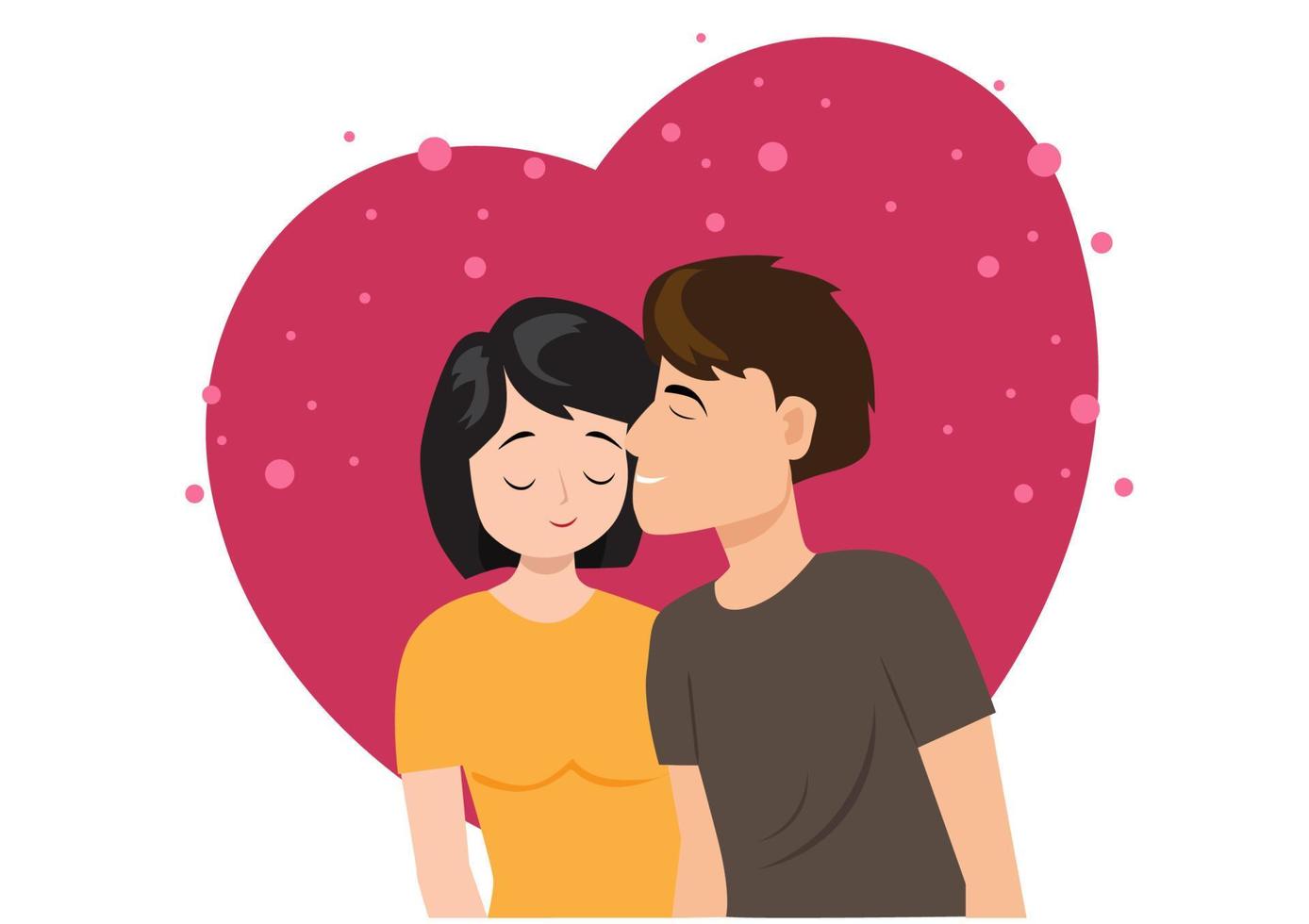 Mens en vrouw wie liefde elk andere uitdrukken liefde moet beginnen met een kus Aan de wang. paar karakter vector illustratie.