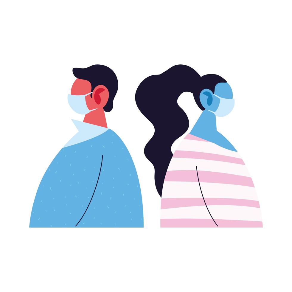 man en vrouw avatar cartoon met masker en pullover vector design