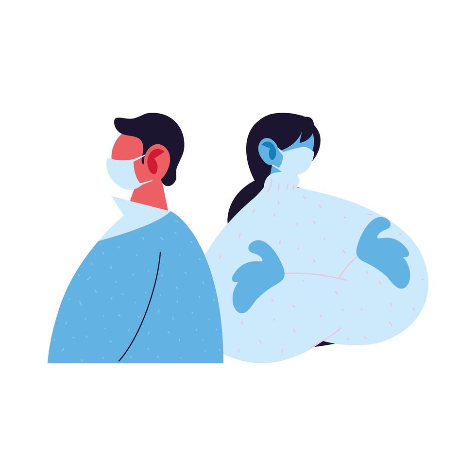 man en vrouw avatar cartoon met masker en pullover vector design