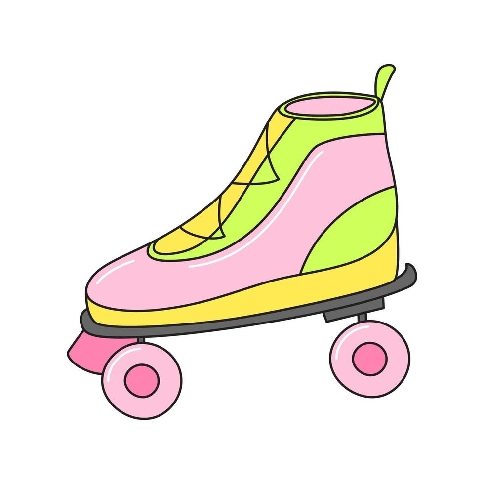 retro rol skates 90s stijl. disco stijl. kleurrijk vector sticker geïsoleerd Aan wit achtergrond.