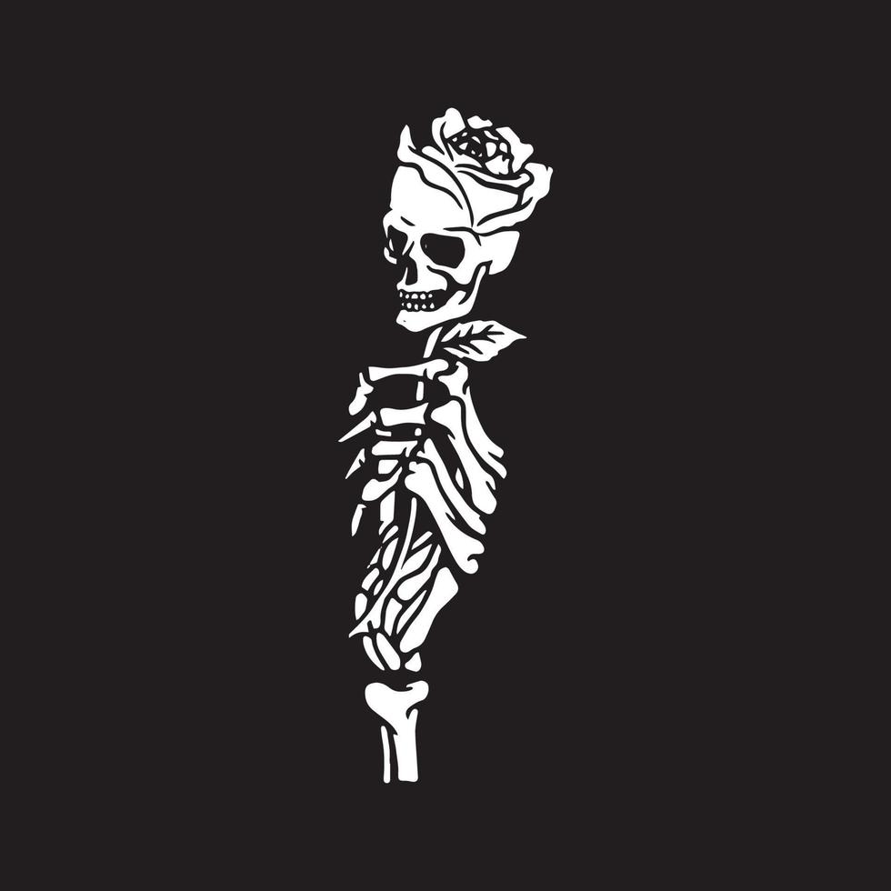 de skelet hand- houdt een lief roos-schedel. vector romantisch illustratie.