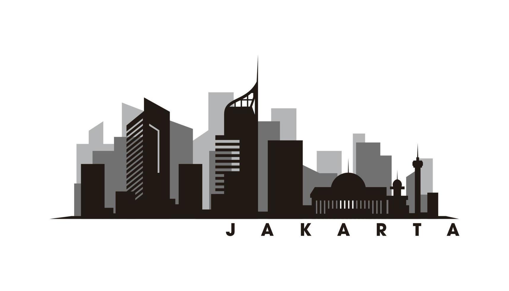 Jakarta horizon en oriëntatiepunten silhouet vector