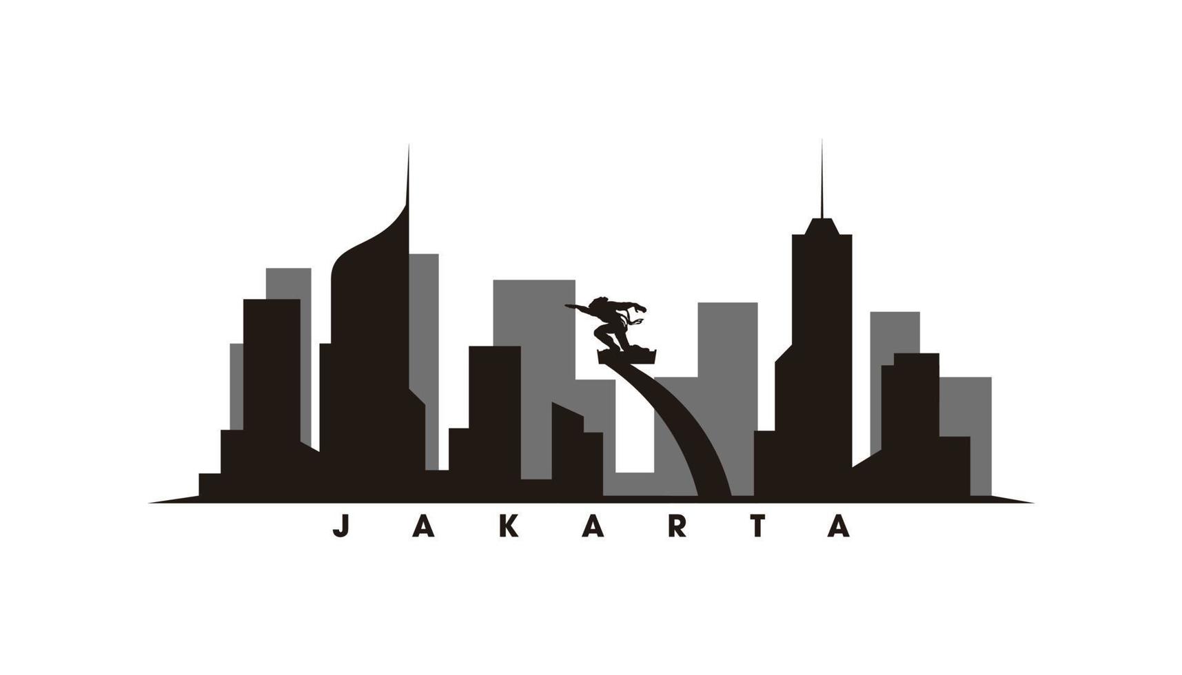 Jakarta horizon en oriëntatiepunten silhouet vector