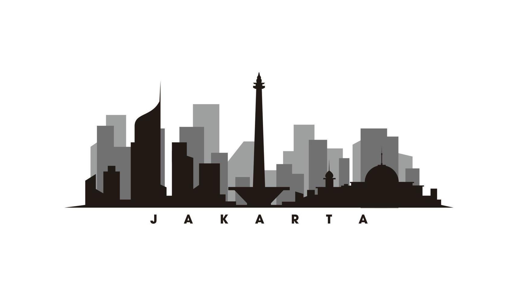 Jakarta horizon en oriëntatiepunten silhouet vector