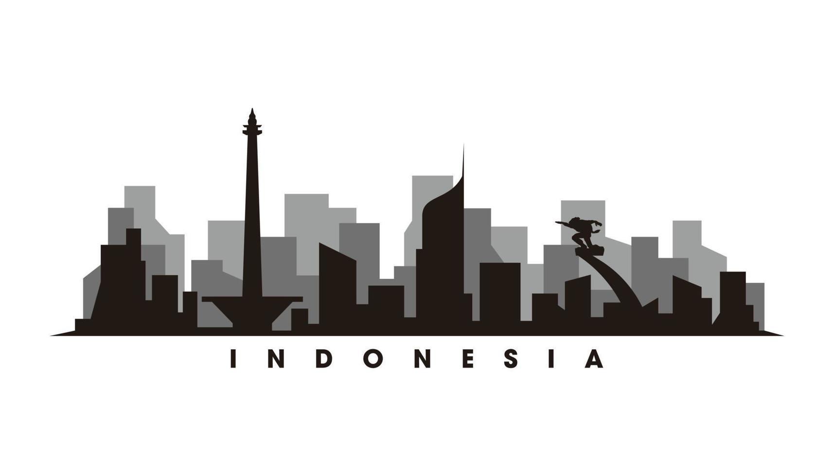 Jakarta horizon en oriëntatiepunten silhouet vector