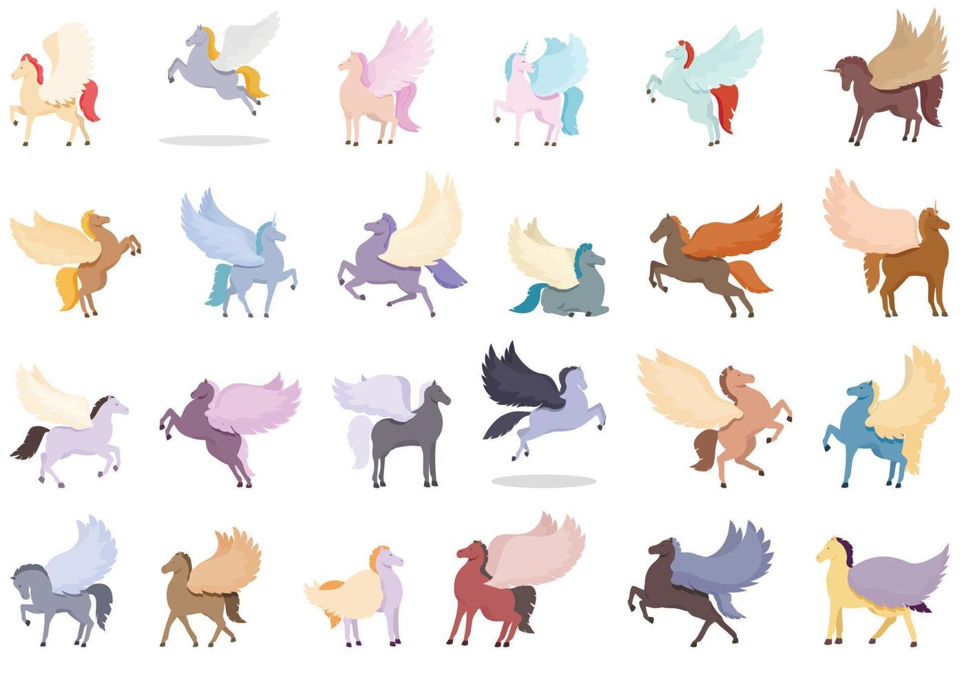 Pegasus pictogrammen reeks tekenfilm vector. oude Grieks vector