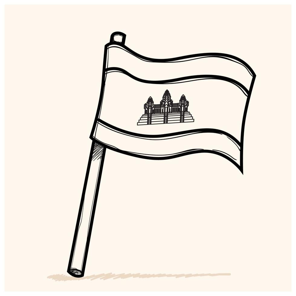 Cambodja vlag tekening stijl kinderen potlood hand- getrokken Cambodja banier voor onafhankelijkheid dag. vector