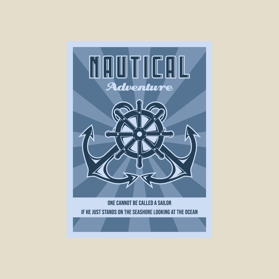 anker en schip stuurinrichting wiel wijnoogst poster vector illustratie sjabloon grafisch ontwerp. marin nautische banier voor matroos leger marine of vervoer met retro stijl