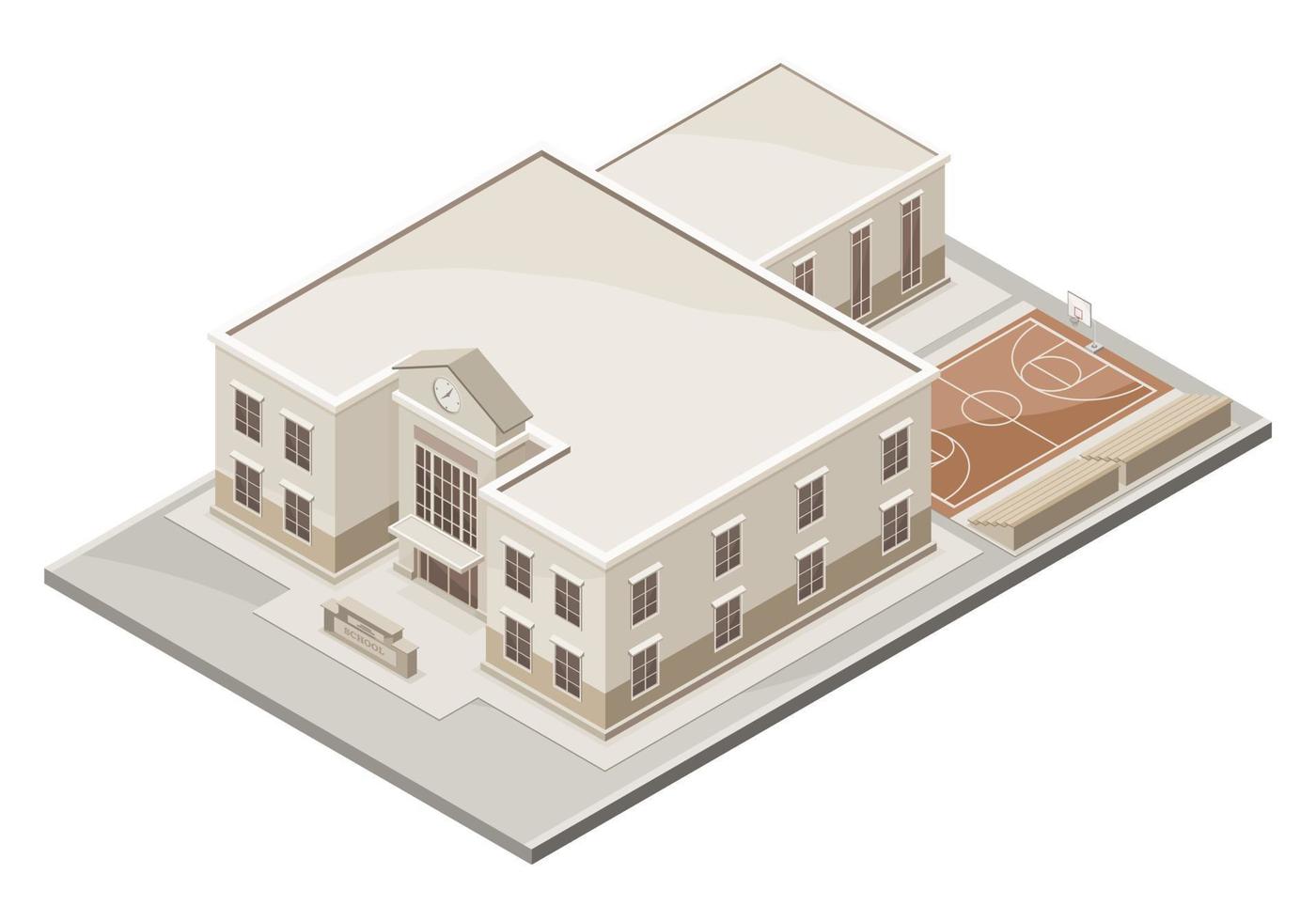 school- gebouw isometrische top visie uit deur geïsoleerd illustratie tekenfilm vector