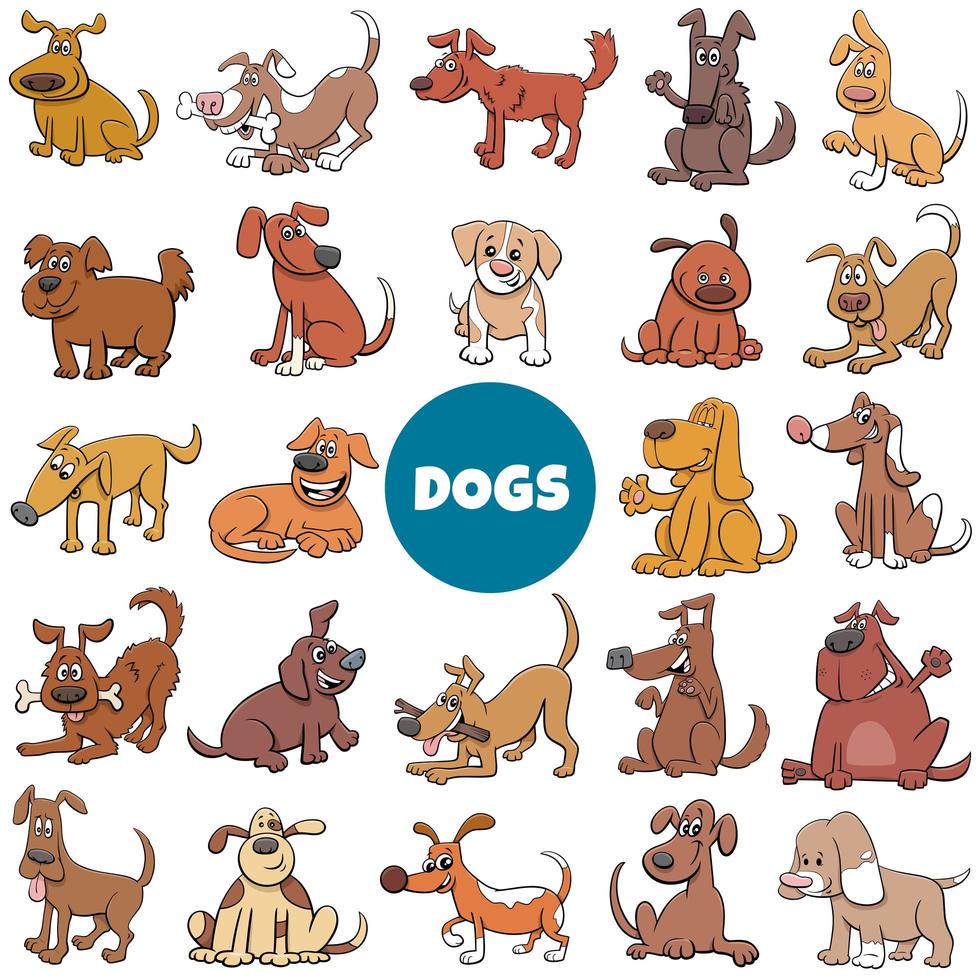 cartoon honden en puppy's tekens grote reeks vector