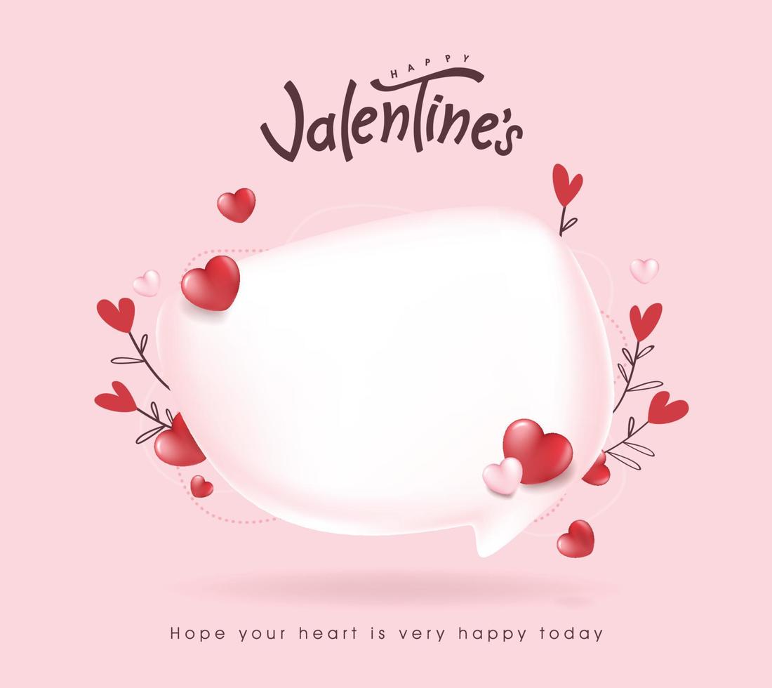 gelukkig valentijnsdag dag babbelen bubbels banier van sociaal media citaat met hart vorm decoratie vector
