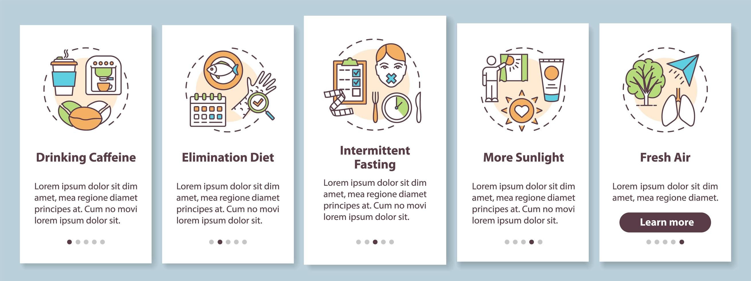 biohackingtips onboarding mobiele app-paginascherm met concepten vector