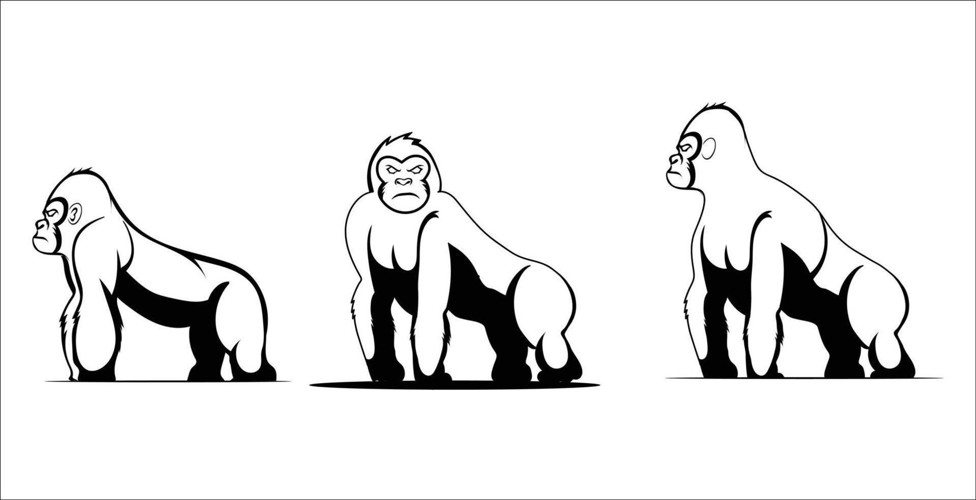 reeks van gorilla 3 verschillend poses illustraties vector