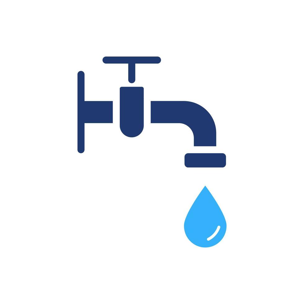 water kraan met klassiek klep silhouet icoon. kraan en laten vallen van water kleur pictogram. badkamer symbool voor omgeving, openbaar onderhoud, loodgieter. vector geïsoleerd illustratie.