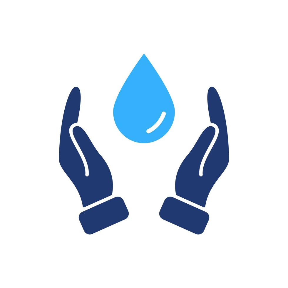 hand- beschermen water silhouet icoon. twee hand- en laten vallen kleur icoon. opslaan en bescherming van water. teken voor ecologie. vector illustratie.