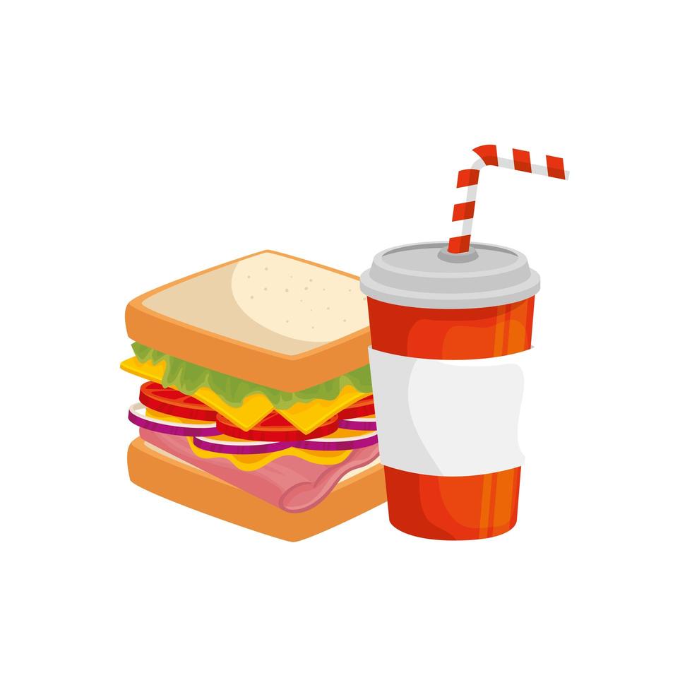 heerlijke sandwich en drink geïsoleerd voedselpictogram vector