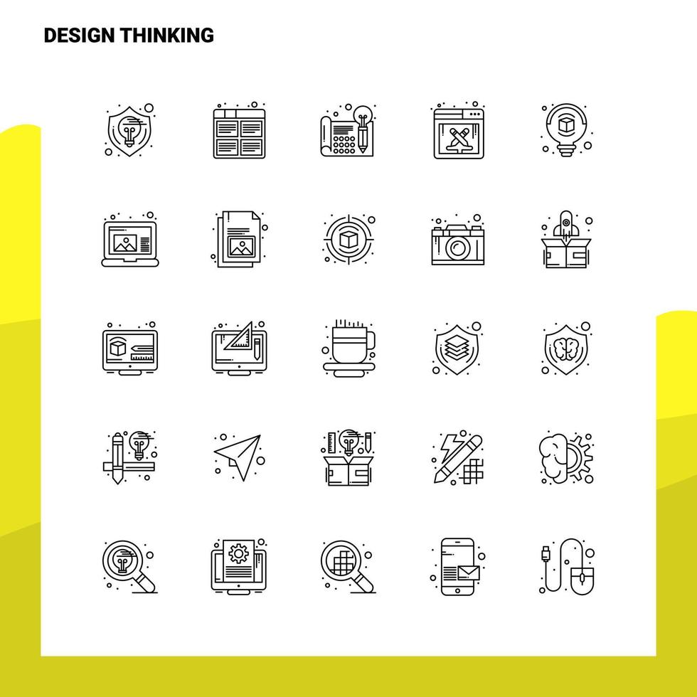 reeks van ontwerp denken lijn icoon reeks 25 pictogrammen. vector minimalisme stijl ontwerp zwart pictogrammen set. lineair pictogram pak.